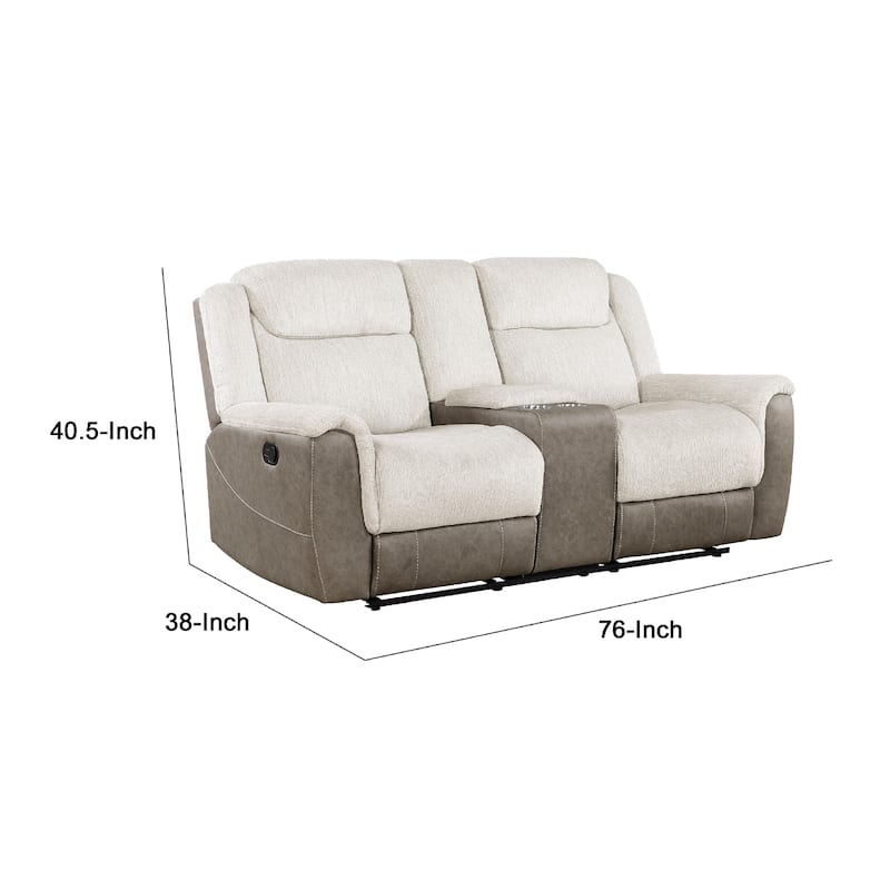 Feo Double Manual Reclining Loveseat with Console, Beige and Gray Chenille