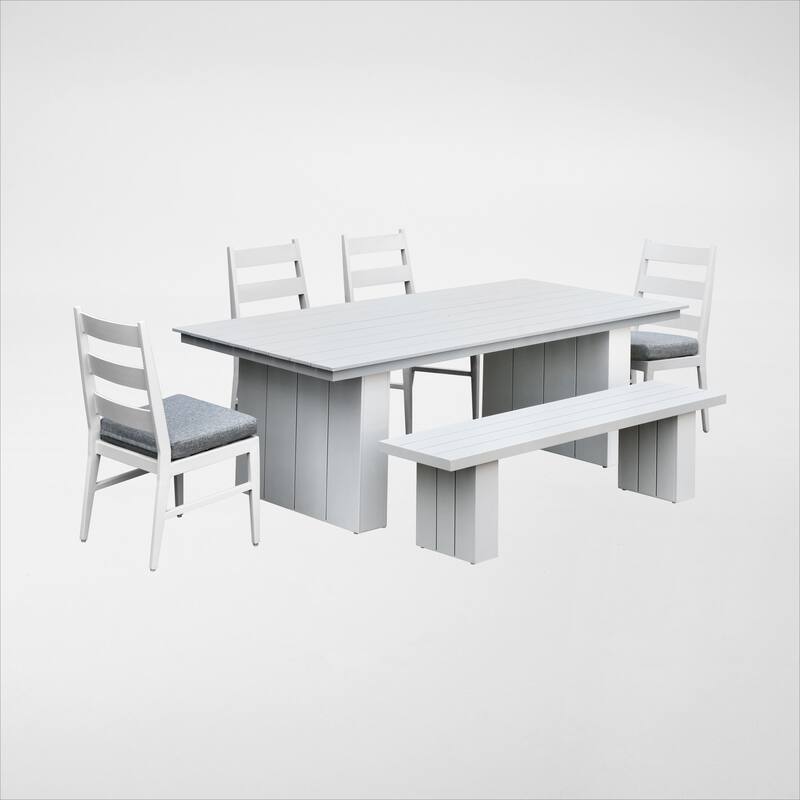 Nash Outdoor Dining Set - Buff 6-PC with Bench