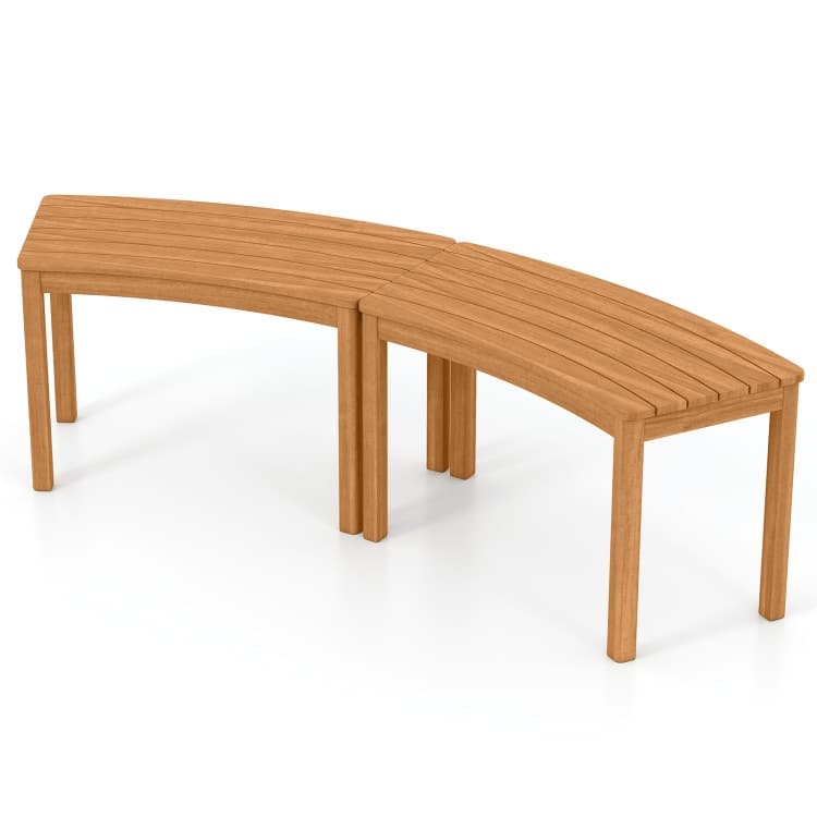 Outdoor Curved Acacia Wood Bench Set of 2/3/4 for Front Porch-3