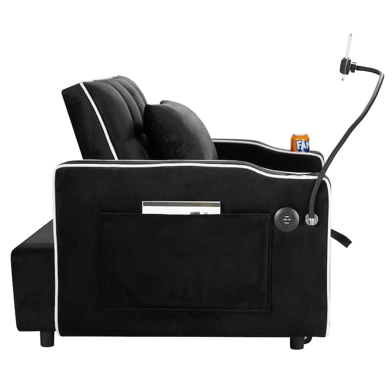 Velvet Single Convertible Sofa Bed with USB Charging Port