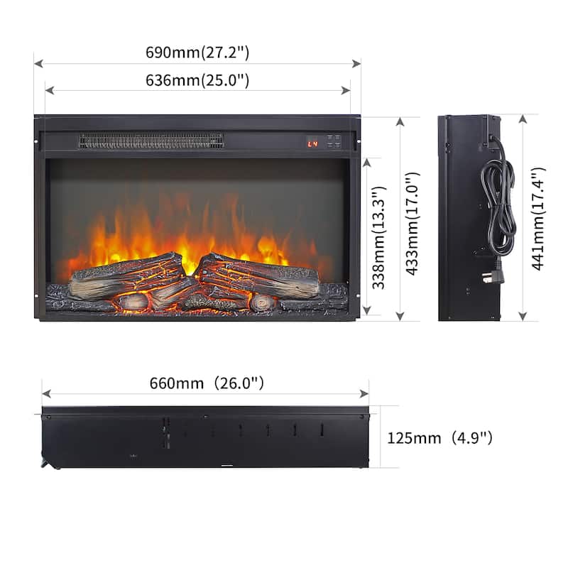 23-inch Electric Fireplace Insert w/1400W Electric Heater