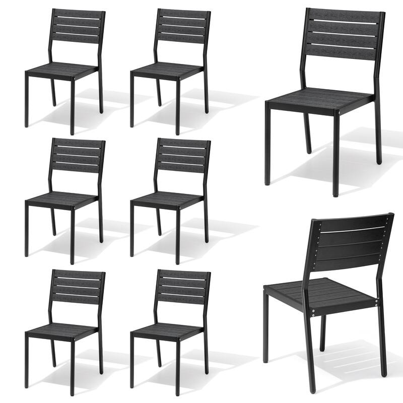 Outdoor Aluminum Dining Chairs Modern Stackable Chairs for Patio - Black, 8PCS