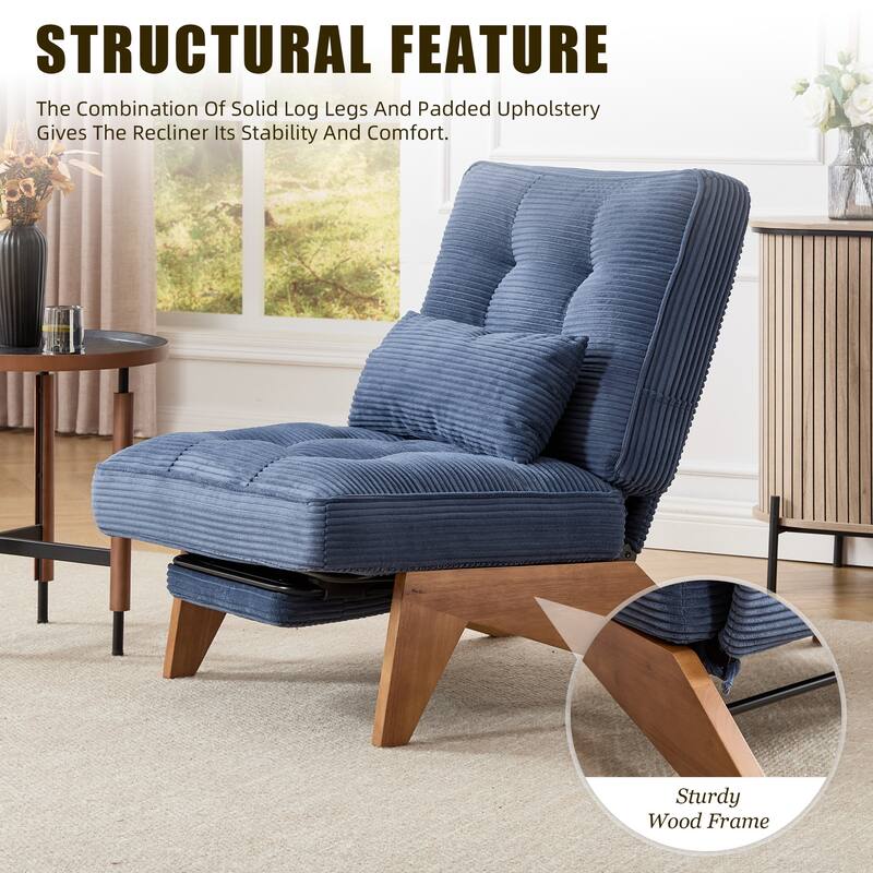 HOMEFUN Upholstered Modern Multi-Position Adjustable Wooden Base Lounge Chair with Footrest and Lumbar Pillow