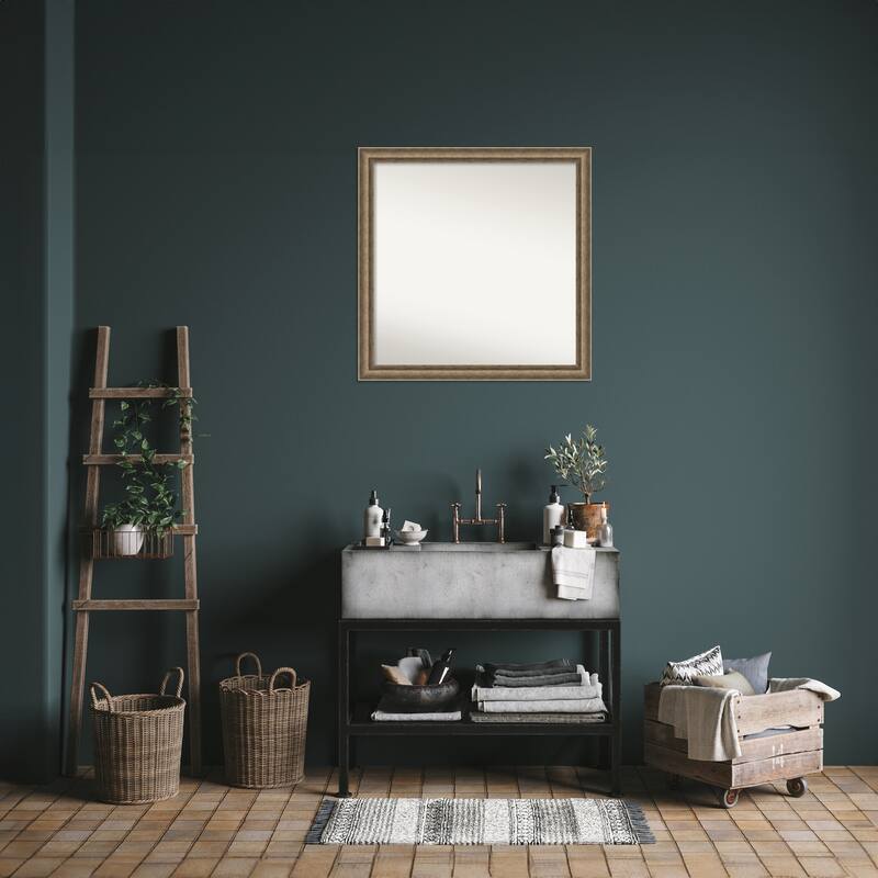 Angled Non-Beveled Wood Framed Bathroom Vanity Wall Mirror