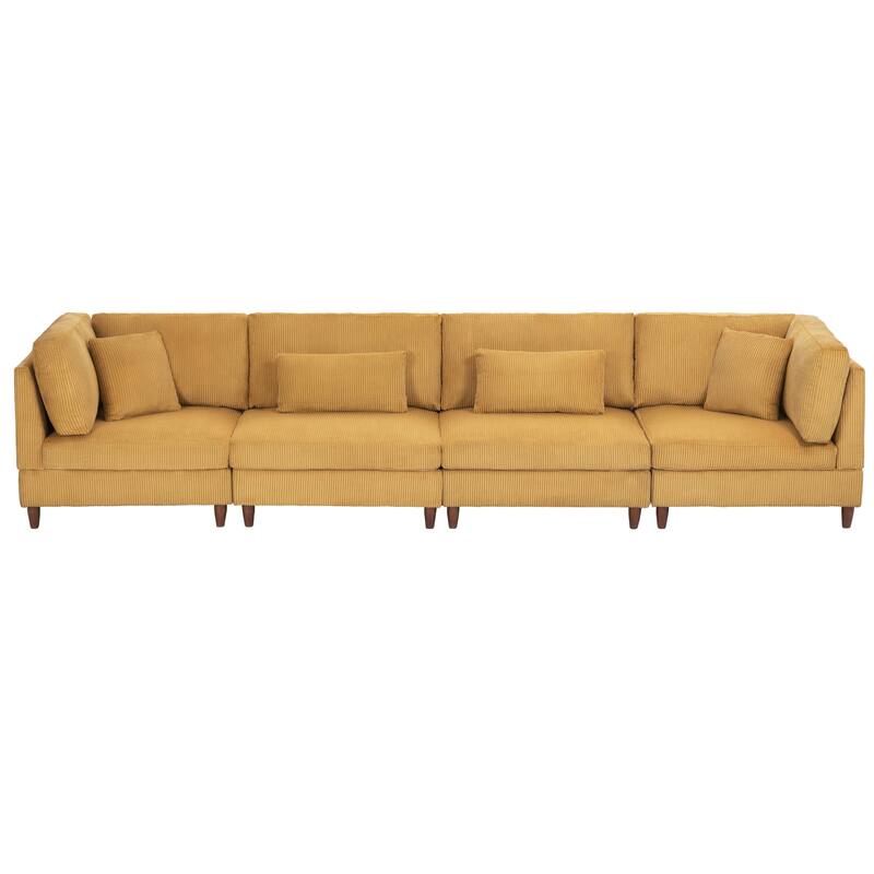4-Piece Modern Corduroy Modular Sectional Sofa with pillows For Living Room