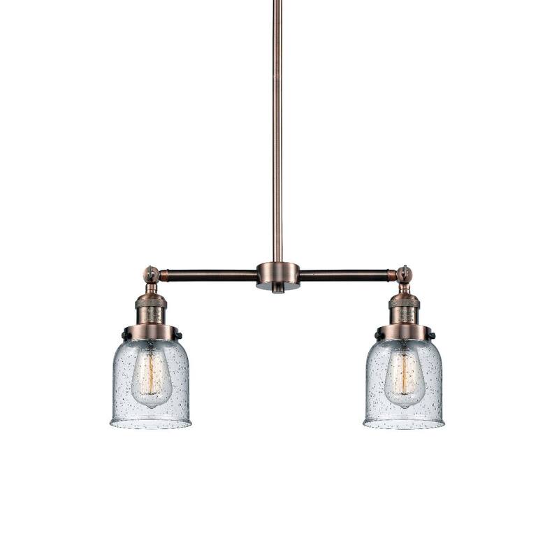 Innovations Lighting Small Bell 2 Light 21" Wide Linear Chandelier - Antique Copper / Seedy