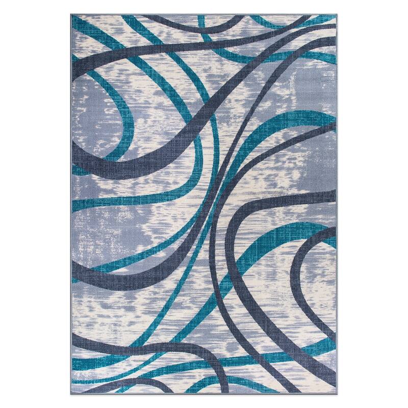 Contemporary Distressed Abstract Lines Non Slip Area Rug