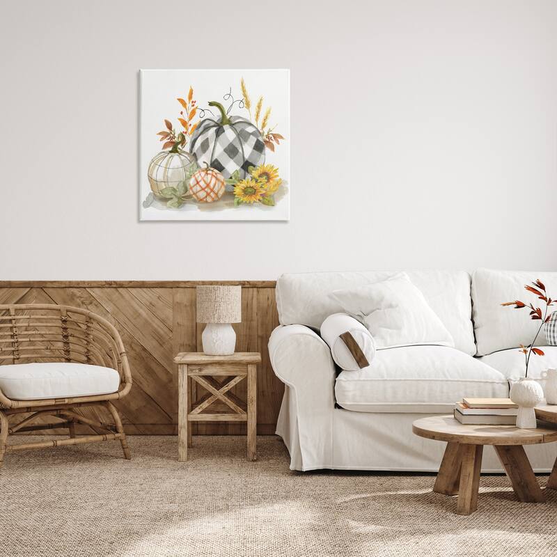 Stupell Patchwork Patterned Pumpkins Fall Harvest Still Life Canvas Wall Art - Multi-color