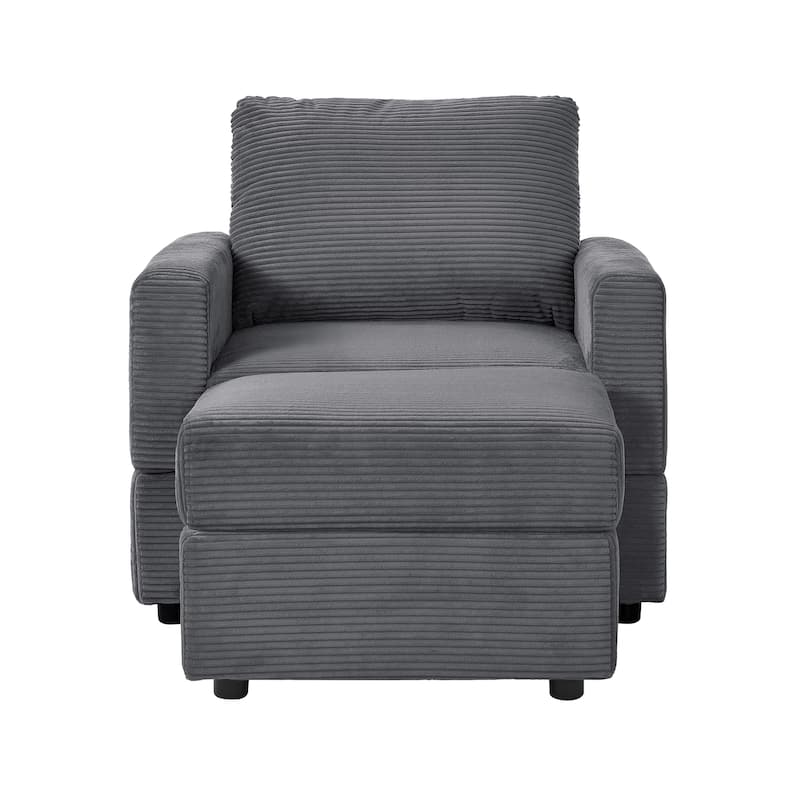 Classic Corduroy Chaise Lounge Accent Chair with Ottoman