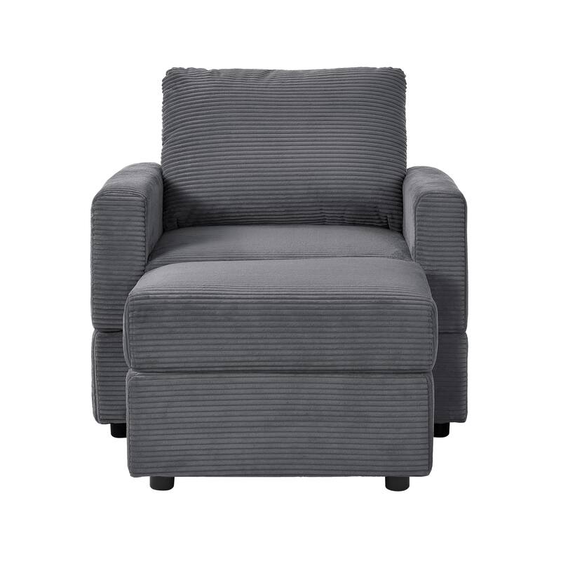 Corduroy Chaise Lounge Set with Ottoman and Adjustable Backrest