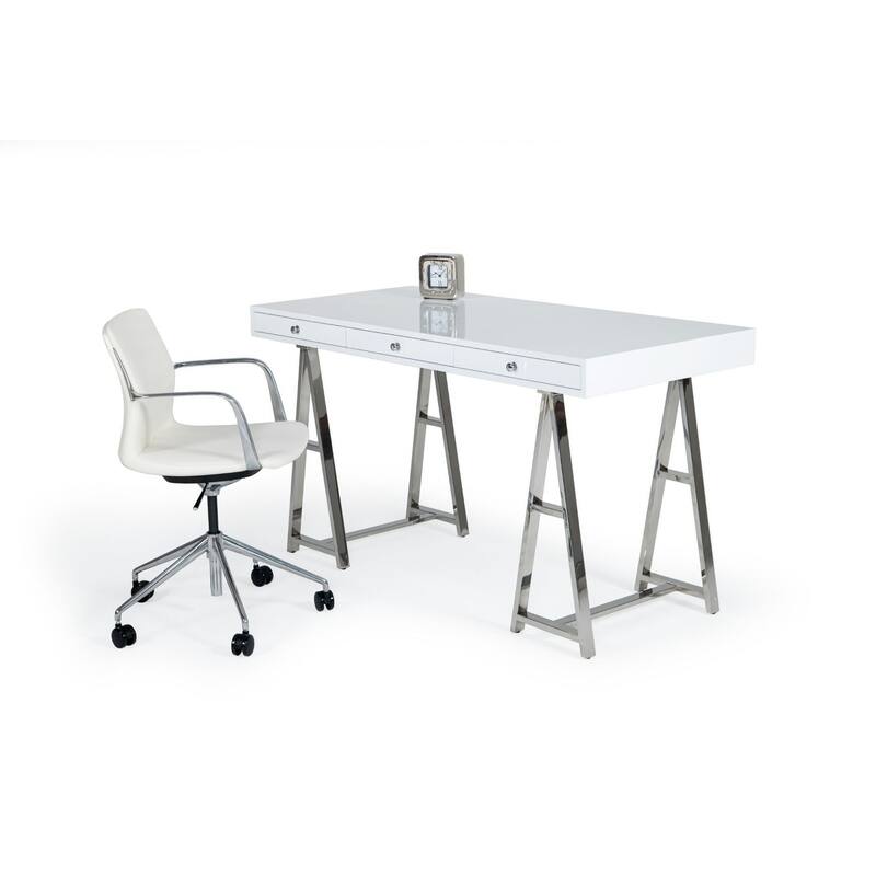 Modrest Ostrow White & Stainless Steel Desk