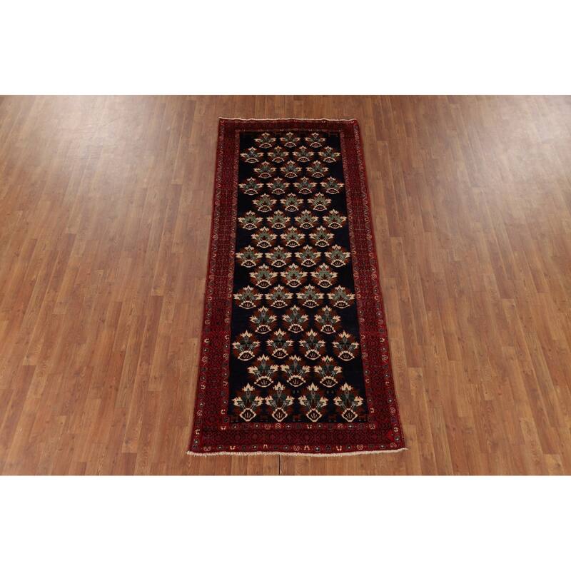 Navy Blue Balouch Persian Runner Rug Hand-Knotted Wool Carpet - 3'9" x 9'0"