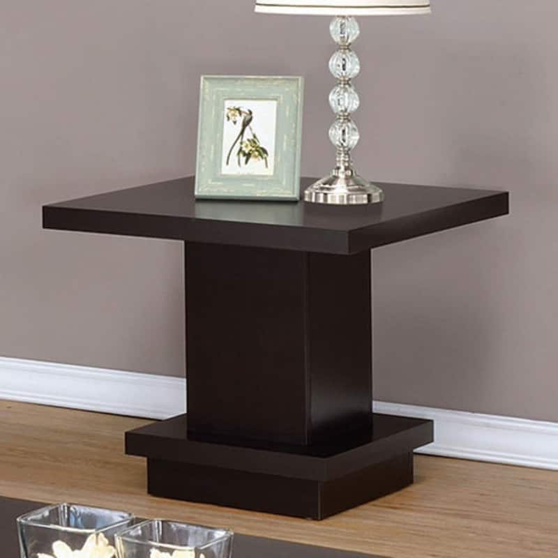 Contemporary End Table With Pedestal Base, Cappuccino Brown - 21.5 H x 23.5 W x 23.5 L Inches