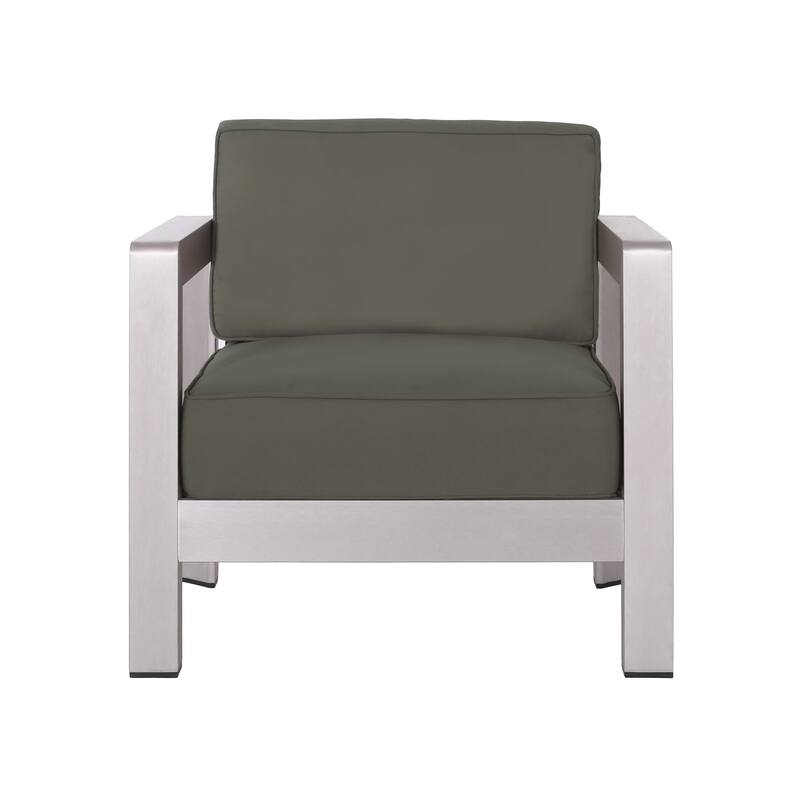Aviara Outdoor 4-Seater Aluminum Chat Set with Tempered Glass-Topped Coffee Table by Christopher Knight Home