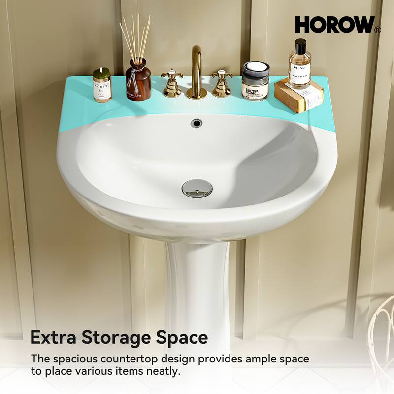 HOROW 21.7 in. W x 18.5 in. D Round Ceramic Pedestal Combo Bathroom Sink in White with Overflow Drain