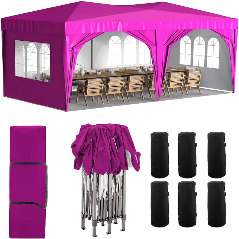10 x 20 Pop Up Canopy Tent with 6 Sidewalls, Portable Party Canopy with 6 Weight Bag