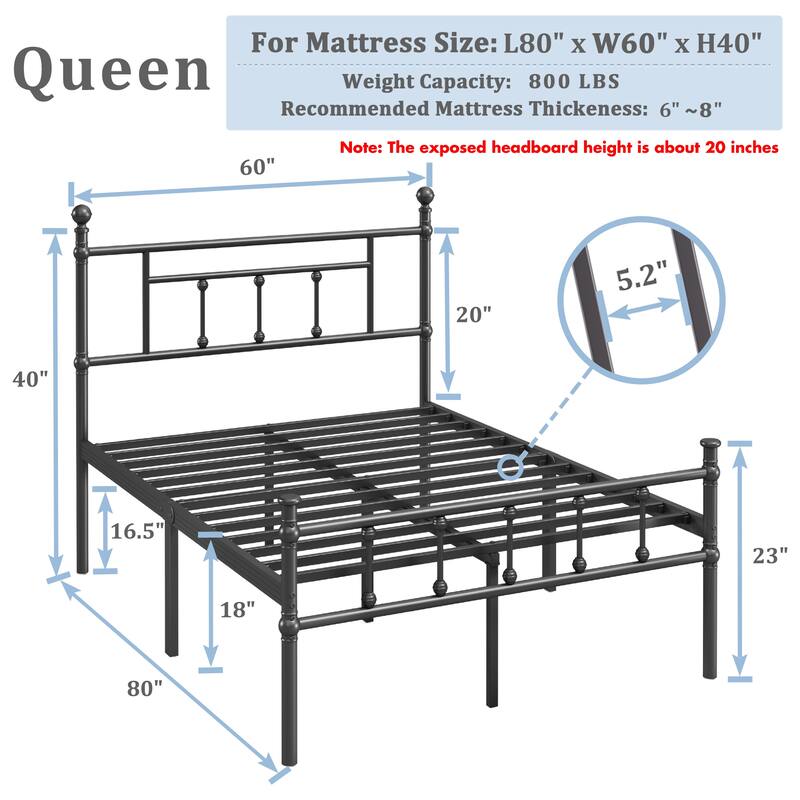Black Metal Bed Frame with Headboard and Underbed Storage, Easy Assembly