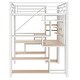 preview thumbnail 14 of 16, White Full Size Metal Loft Bed with Storage Staircase and Small Wardrobe, Built-in Desk and Storage Shelves