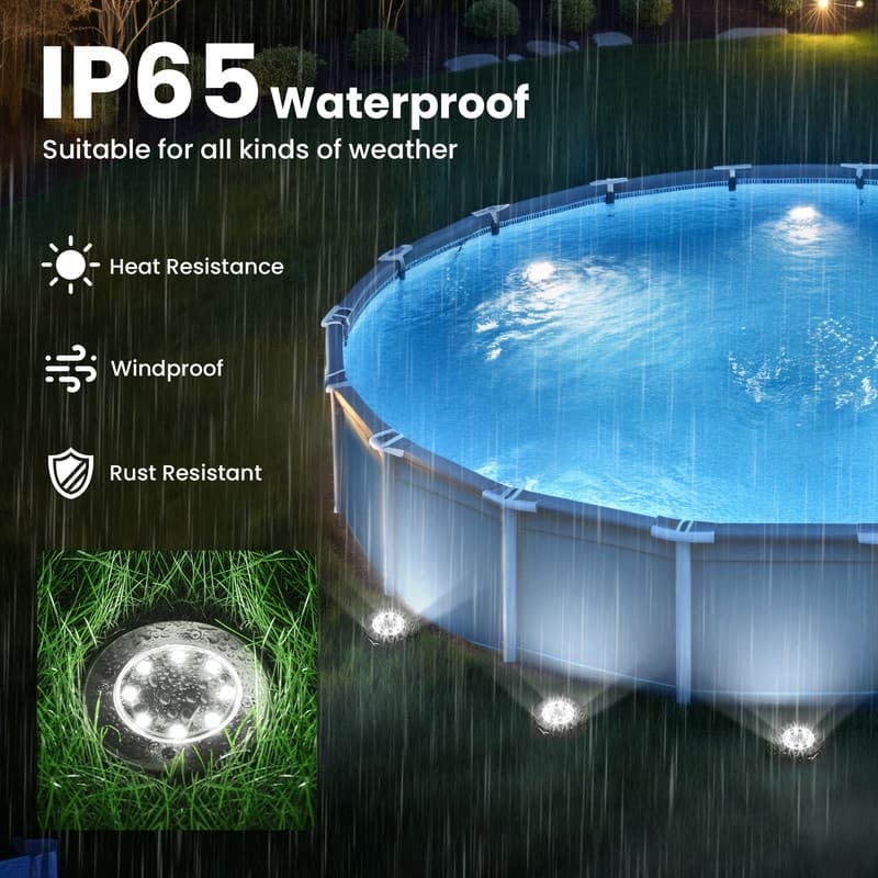 FKHouse Cool White 8 LED Solar Outdoor Waterproof In-Ground Path Lights - 6