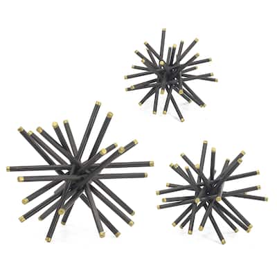 Abstract Rod Statuaries with Gold Tip - 11.5" - Black - Set of 3