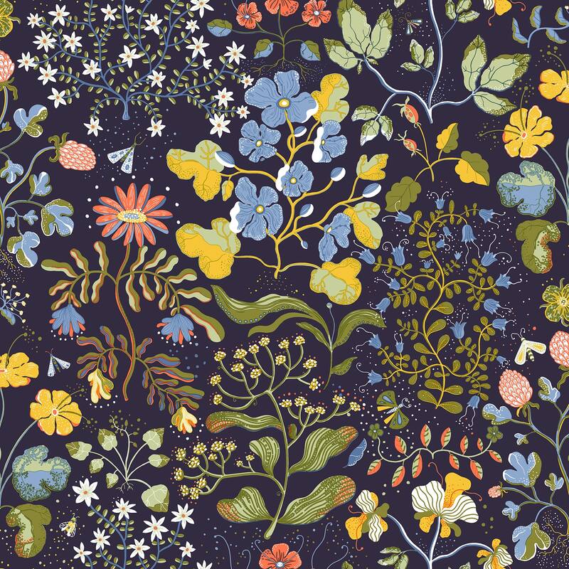 A-Street Prints Groh Dark Blue Floral Wallpaper