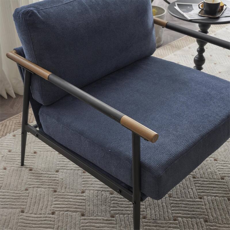 Chenille Fabric Armchair, Retro Leisure Accent Chair with Extra Soft Padded and Cushion
