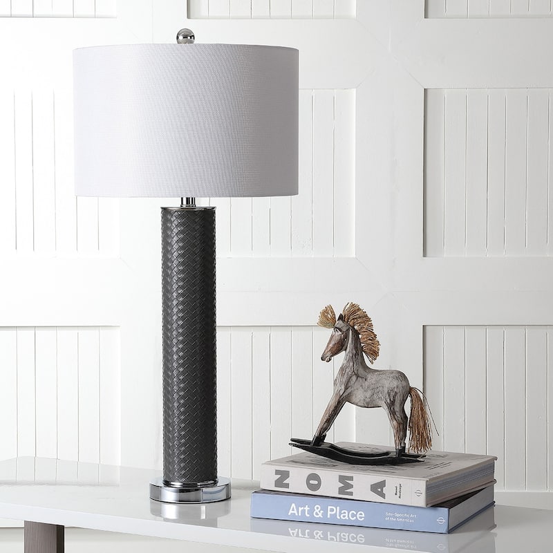 SAFAVIEH Lighting Tomika 32-inch Faux Alligator Grey Table Lamp (Set of 2) - 15"x15"x31.5" - 15Wx15Dx32H