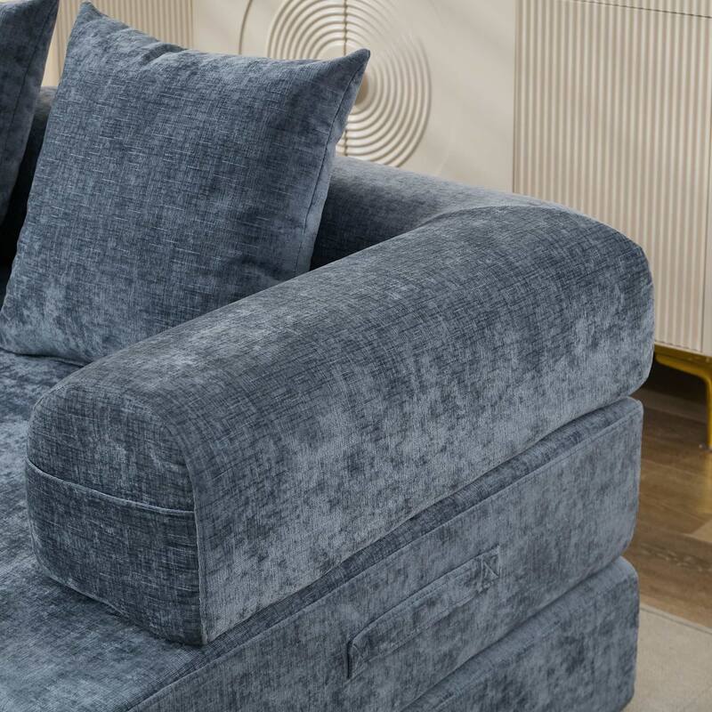 Chenille Convertible Floor Sofa Bed with Armrest for Living Room
