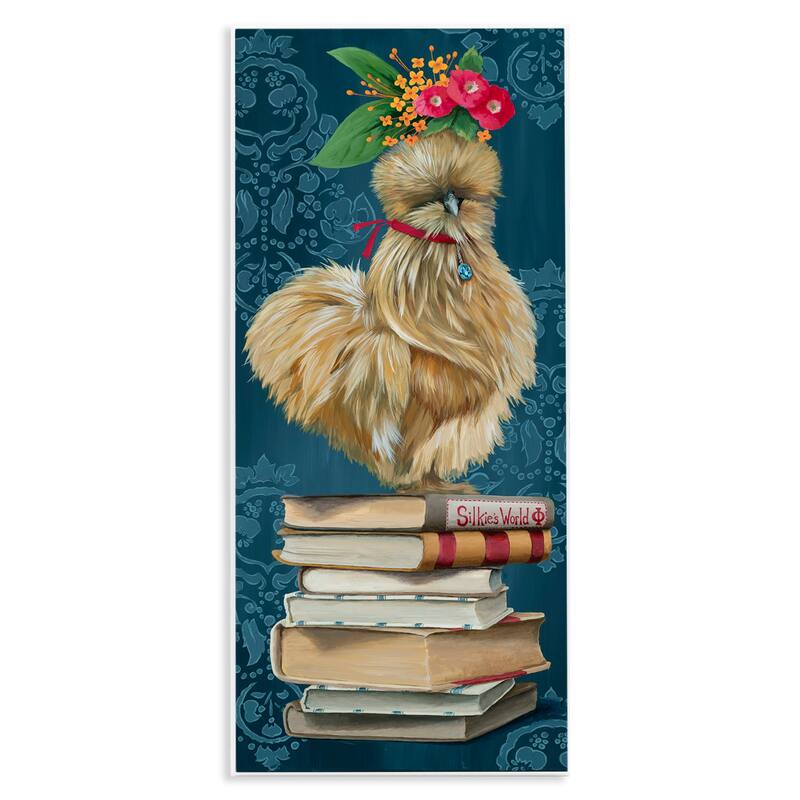 Stupell Farmhouse Chicken on Bookstack Wall Plaque Art Design By Heather Gauthier - 7 x 17