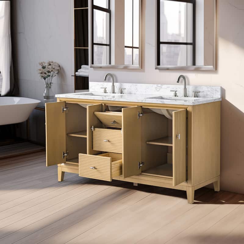 Vanity Art 60" Freestanding Bathroom Vanity with Engineered Marble Top and Sinks