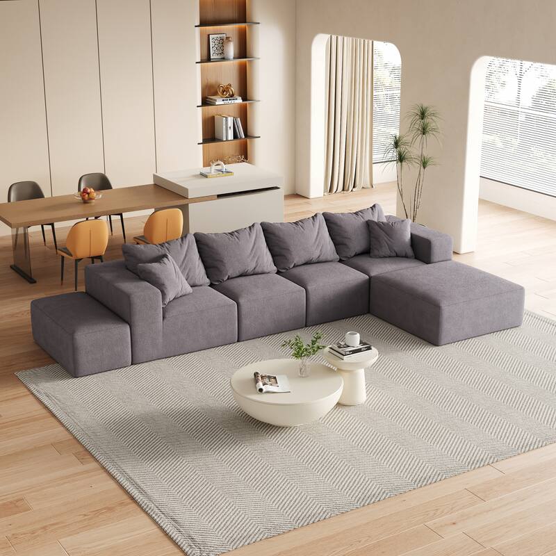 Upholstered Sectional Boneless Couch Set,Modular 132" L Shaped Sectional With 6 Pillows,Free Combination Sofa Couch