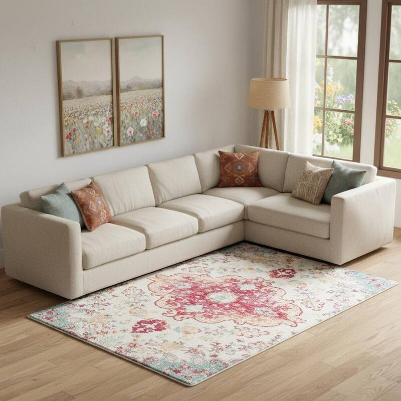 HomeRoots Medallion Traditional Rectangle Area Rug - 6' X 9'