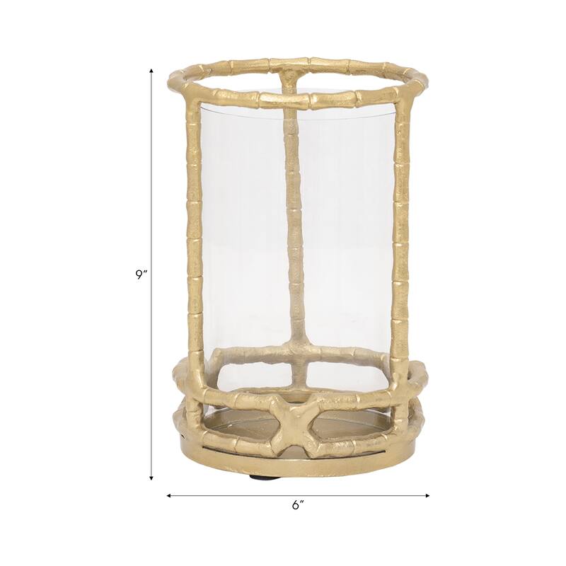 Aluminum Glass Sleek Hurricane Candle Holder - Gold, 9 in.