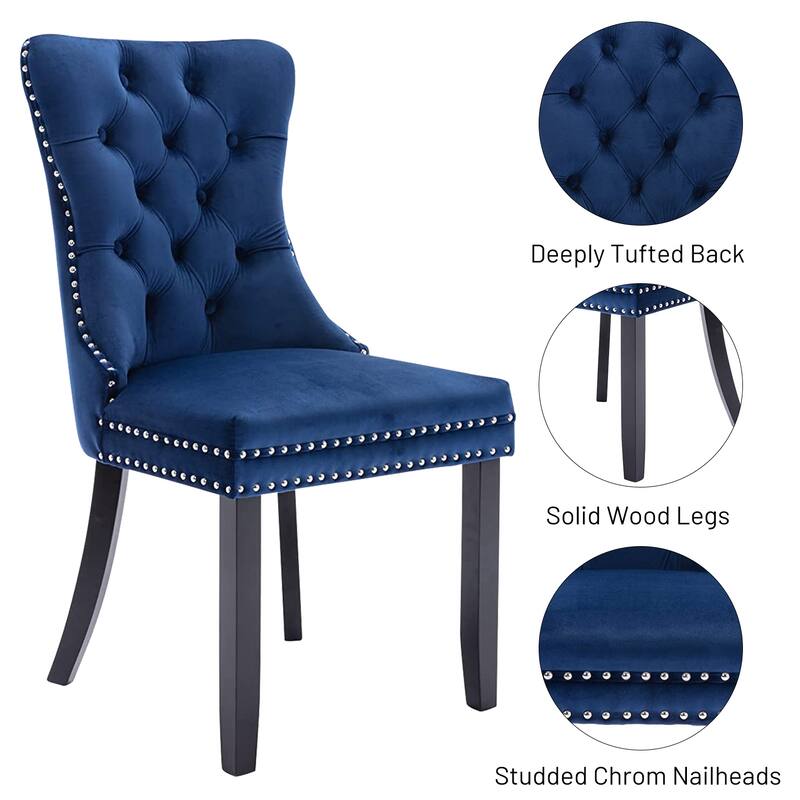 Set of 2 Velvet Dining Chairs,Tufted Solid Wood Armless Chairs Accent Chair with Nailhead Trim and Back Ring Pull - N/A