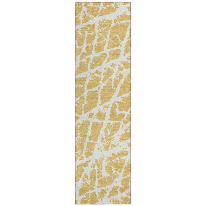 Machine Washable Indoor/ Outdoor Transitional Gold Crackle Chantille Rug