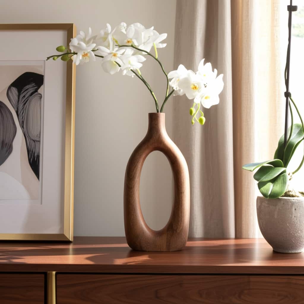 Mango Wood Sculptural Vase Decorative Handcrafted Eye-Catching Form