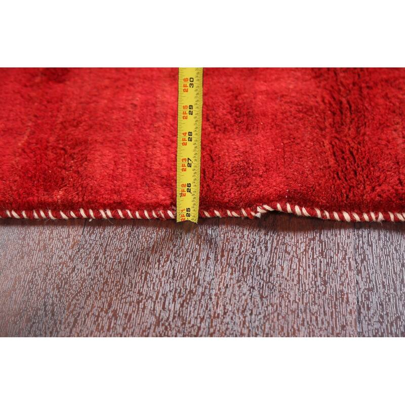 Hand Knotted Oriental 100% Wool Carpet Modern Contemporary Red Gabbeh Runner Rug - 6' 4'' X 2' 10''