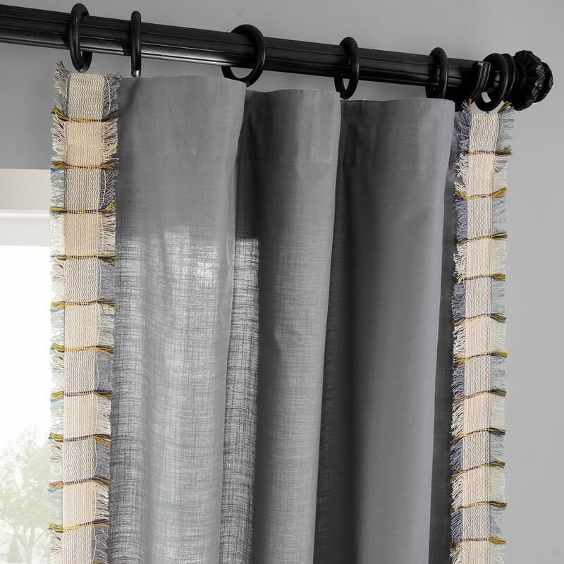 Exclusive Fabrics Bordered Textured Cotton Curtains For Bedroom & Living Room Curtains - Single Panel Drapes
