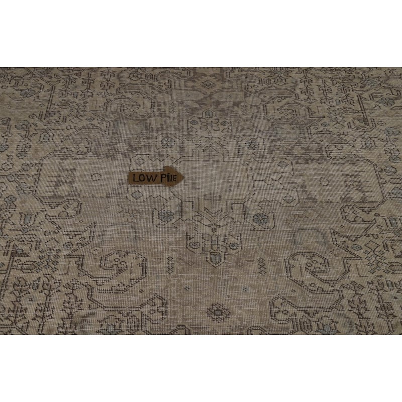 Geometric Tabriz Persian Vintage Rug Hand-Knotted Beige Wool Carpet - 9'1" x 12'4"