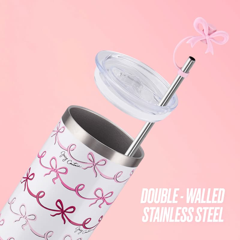 Juicy Couture Glam Slip Hydration Stainless Steel Tumbler with Straw Topper