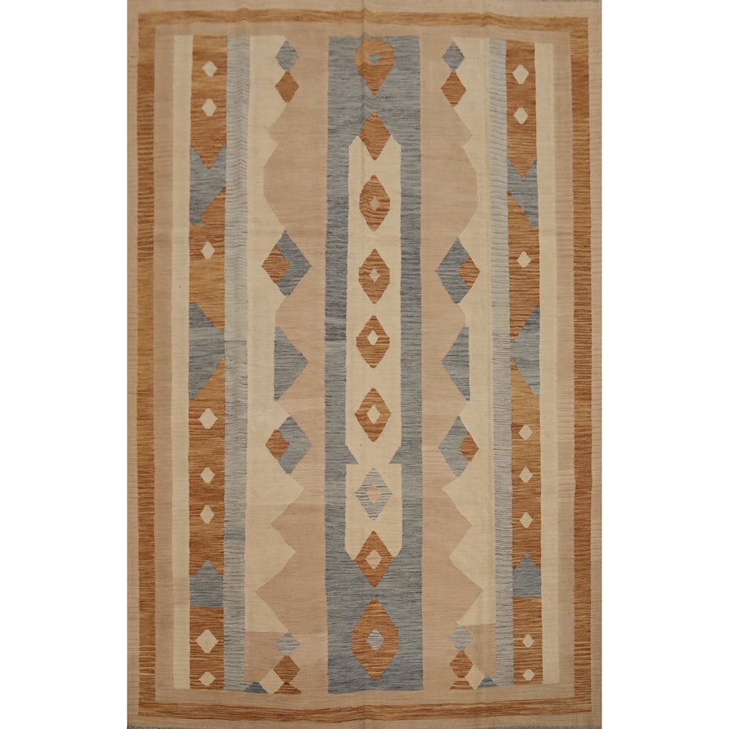 Hand Woven Oriental 100% Wool Carpet Southwestern Tribal Multi-Colored Kilim Area Rug - 9' 10'' X 7' 9''