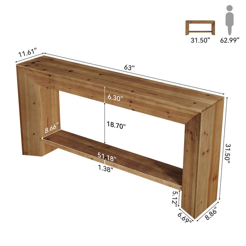63 Inch Solid Wood Console/Entryway Table with Storage