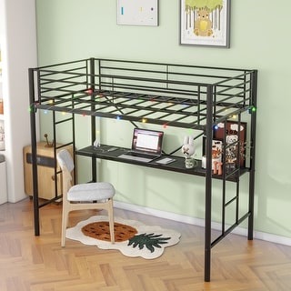Twin Metal Loft Bed with Power Outlet
