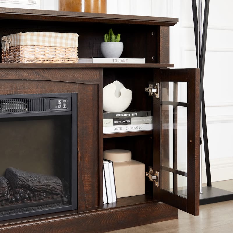 GDFStudio Caelum 58" Wood TV Stand with Classic Storage and 23" Fireplace Insert