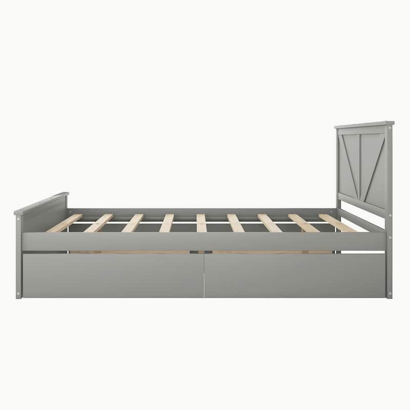 Wooden Platform Bed with Four Drawers