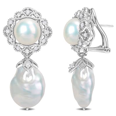 Miadora White Cultured Freshwater Pearl 7/8ct TGW White Topaz Pearl Earrings Sterling Silver