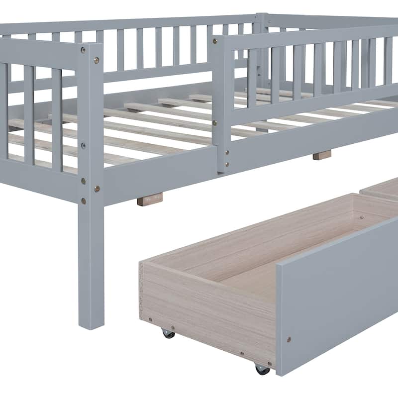 Twin Size Modern Pine Daybed with Storage Drawers