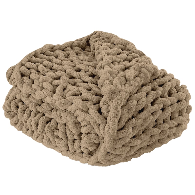 Modern Threads Chenille Chunky Hand Knit Throw - Taupe
