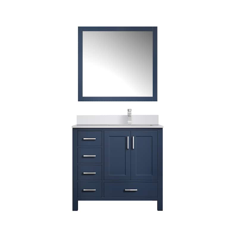 Jacques 36 in. W x 22 in. D Right Offset White Bath Vanity, Cultured Marble Top, Faucet Set, and 34 in. Mirror