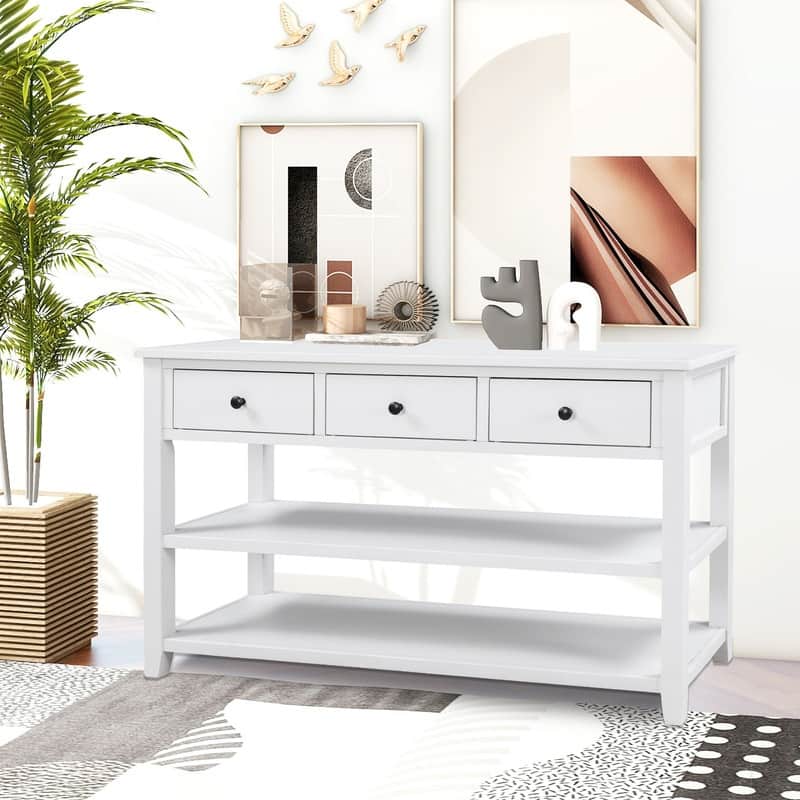 50 "inch retro modern design narrow sofa table with pine solid wood frame